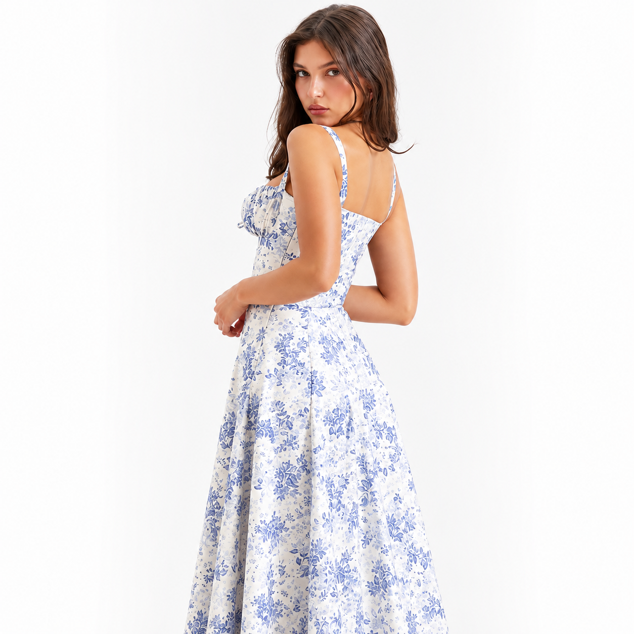 Floral Midi Dress for Women – Sleeveless Summer Dress with Adjustable Straps