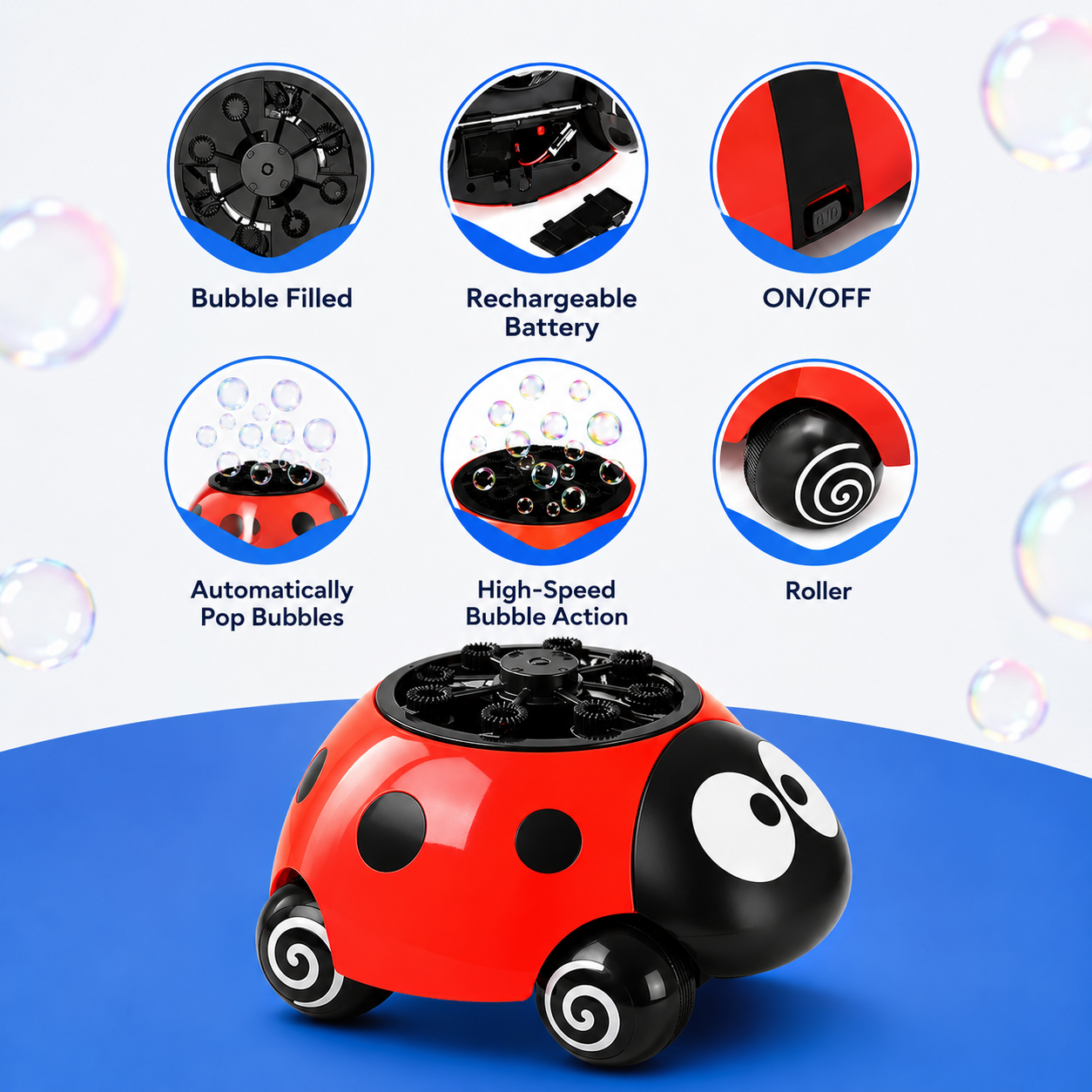 Kids Bubble Machine Ladybug Toy with Automatic Bubble Blower