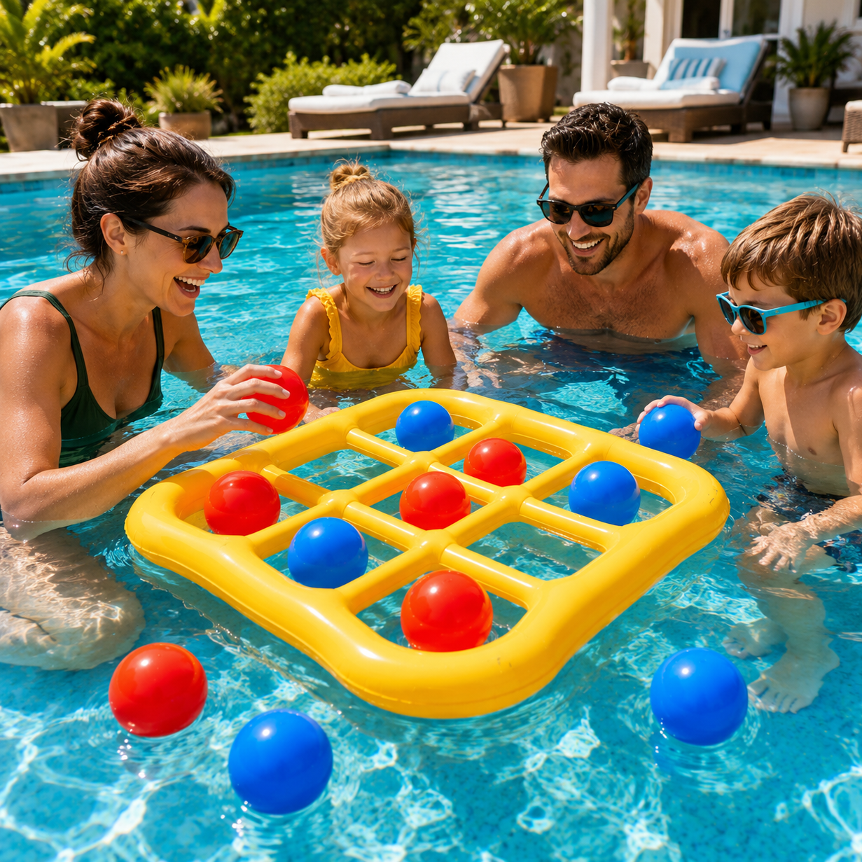 Inflatable Pool Tic Tac Toe Game Set with Air Pump