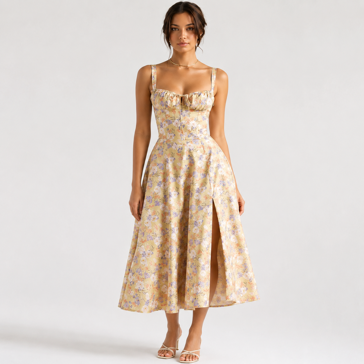 Floral Midi Dress for Women – Sleeveless Summer Dress with Adjustable Straps