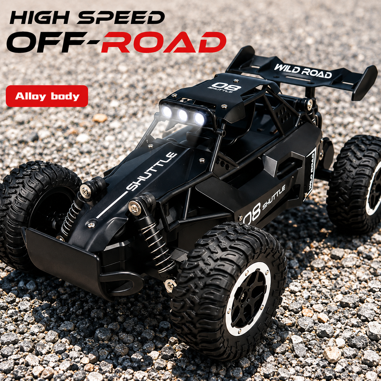 Remote Control Off-Road RC Car with Alloy Body & LED Lights