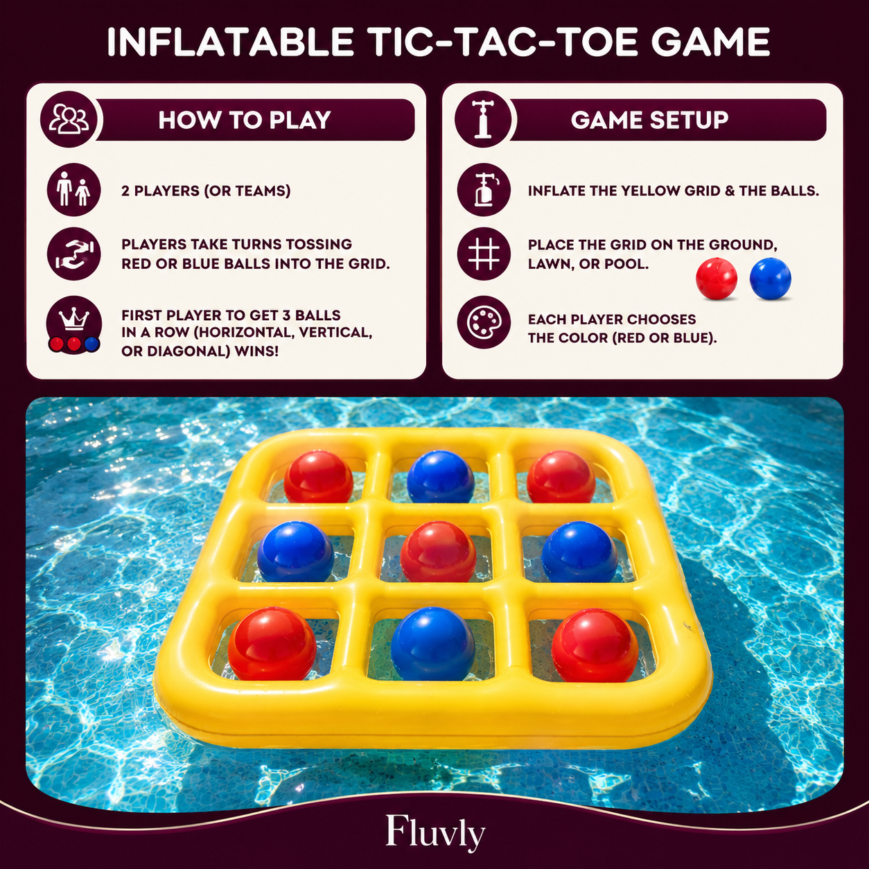 Inflatable Pool Tic Tac Toe Game Set with Air Pump