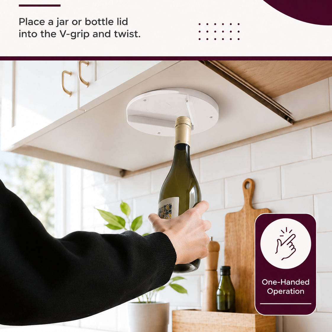 Under Cabinet Jar Opener for Twist-Off Lids and Bottles