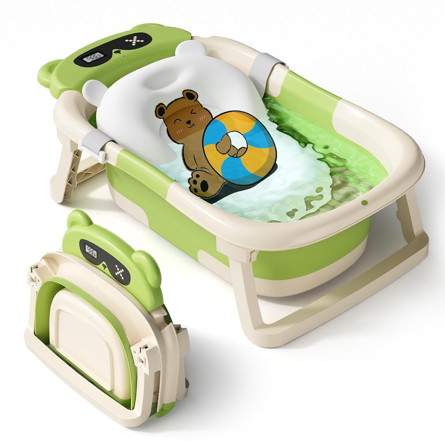 Collapsible Baby Bathtub with Soft Cushion and Temperature Sensor