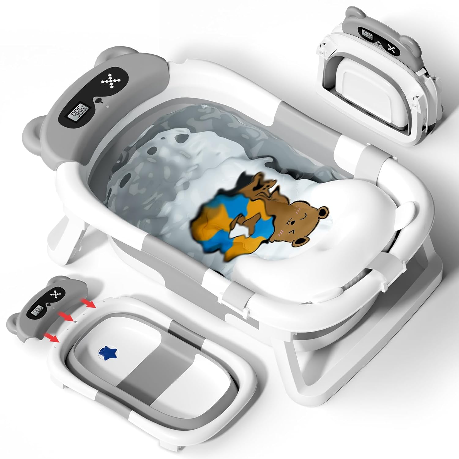 Collapsible Baby Bathtub with Soft Cushion and Temperature Sensor