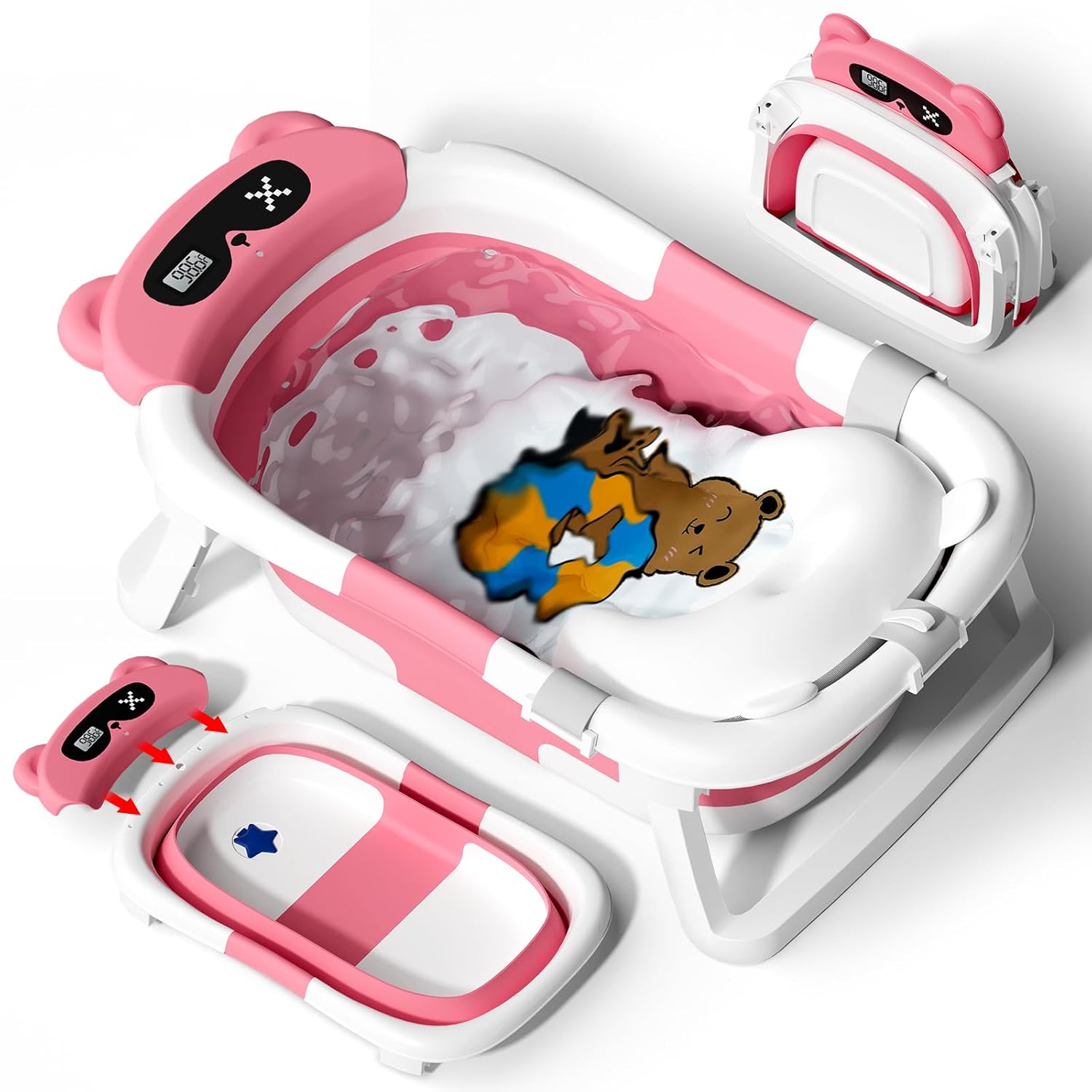 Collapsible Baby Bathtub with Soft Cushion and Temperature Sensor