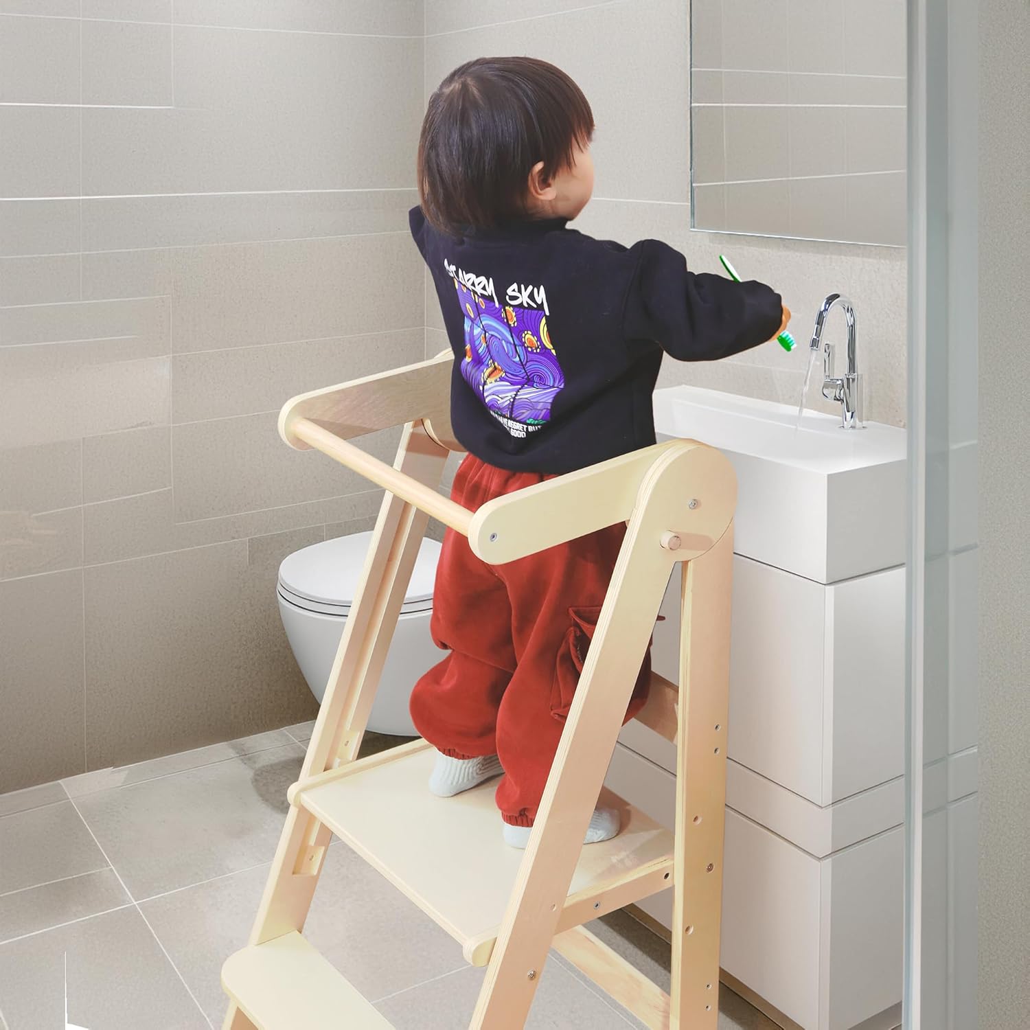 Foldable Montessori Toddler Tower with 3 Adjustable Heights