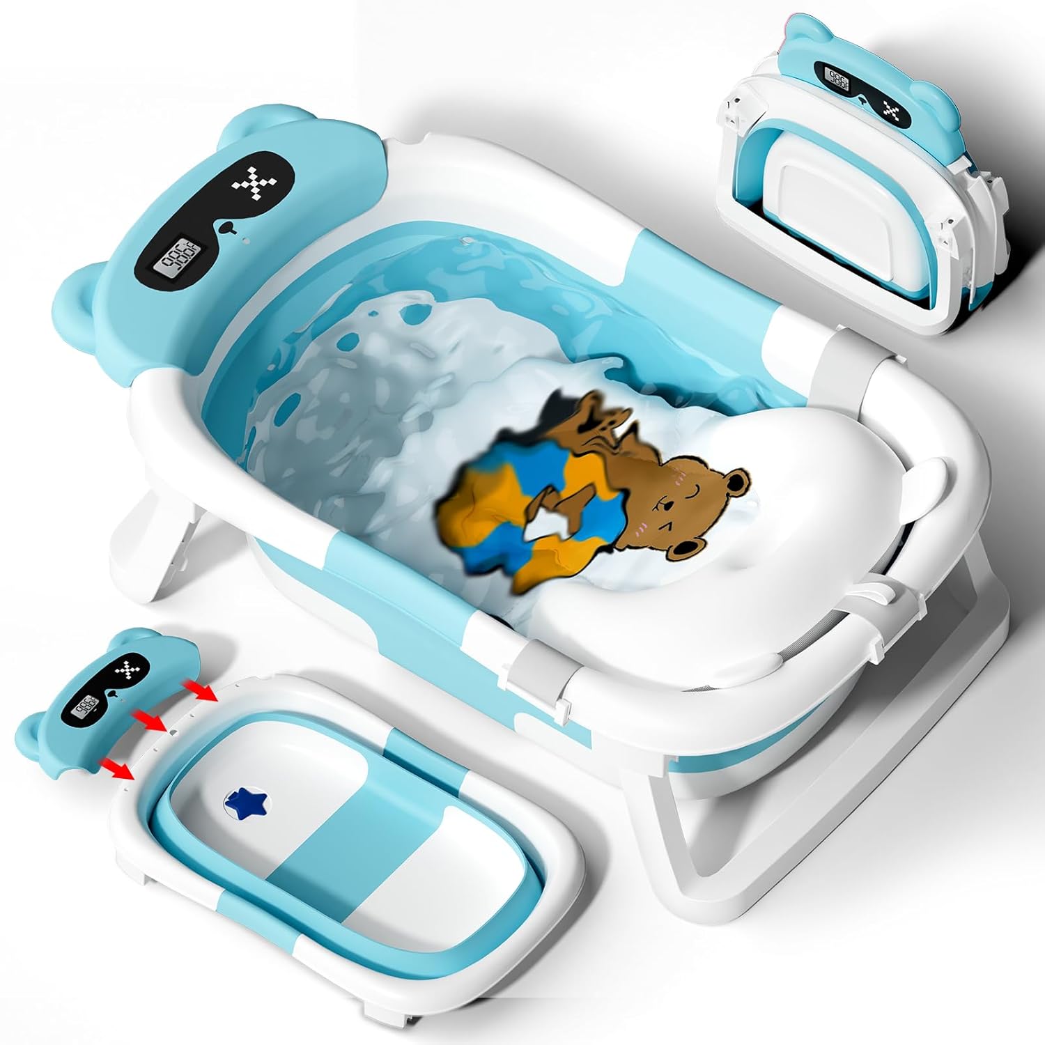 Collapsible Baby Bathtub with Soft Cushion and Temperature Sensor