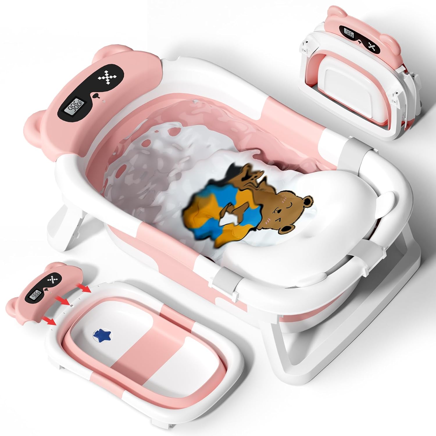 Collapsible Baby Bathtub with Soft Cushion and Temperature Sensor