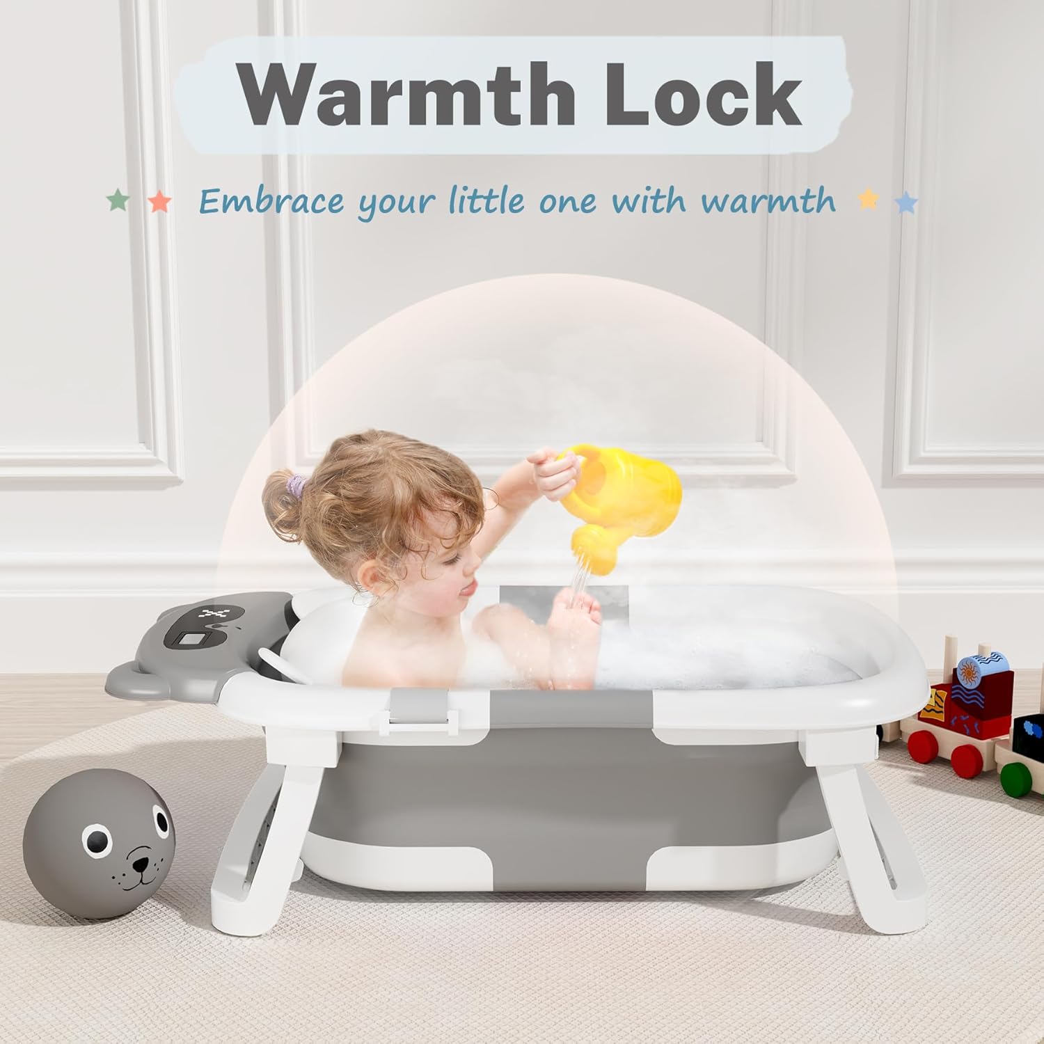 Collapsible Baby Bathtub with Soft Cushion and Temperature Sensor