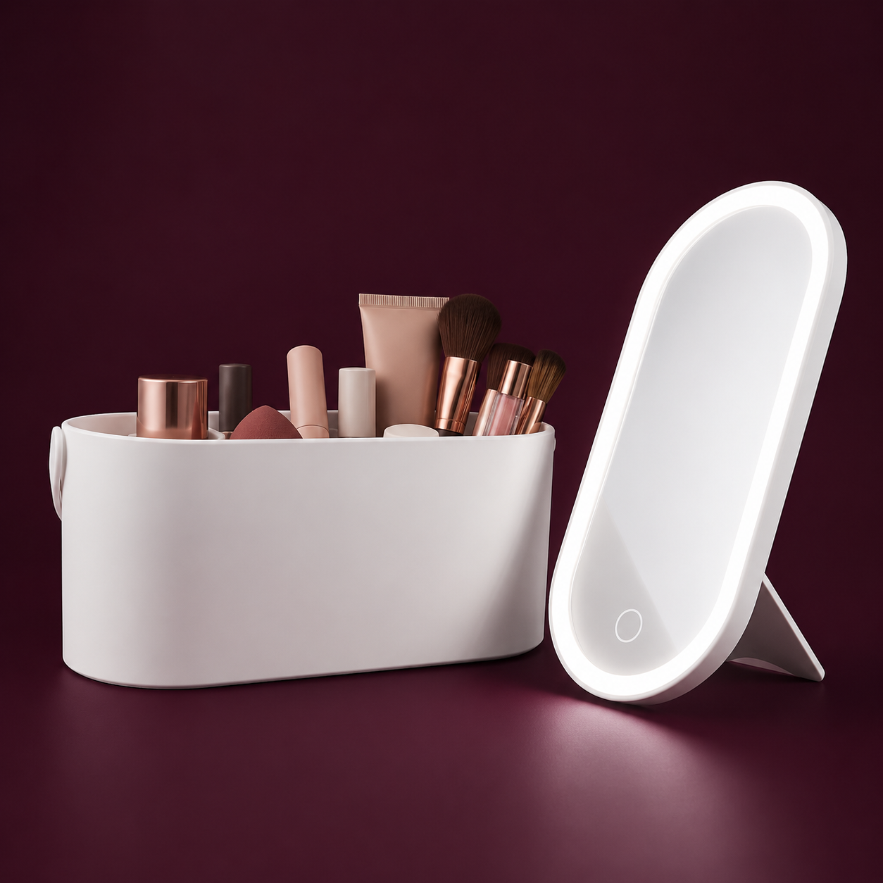 LED Makeup Organizer Case with Mirror and Adjustable Cosmetic Storage