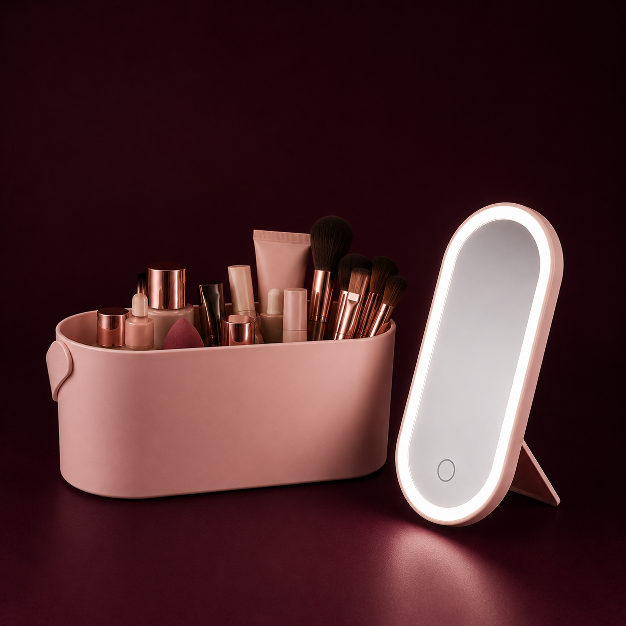LED Makeup Organizer Case with Mirror and Adjustable Cosmetic Storage