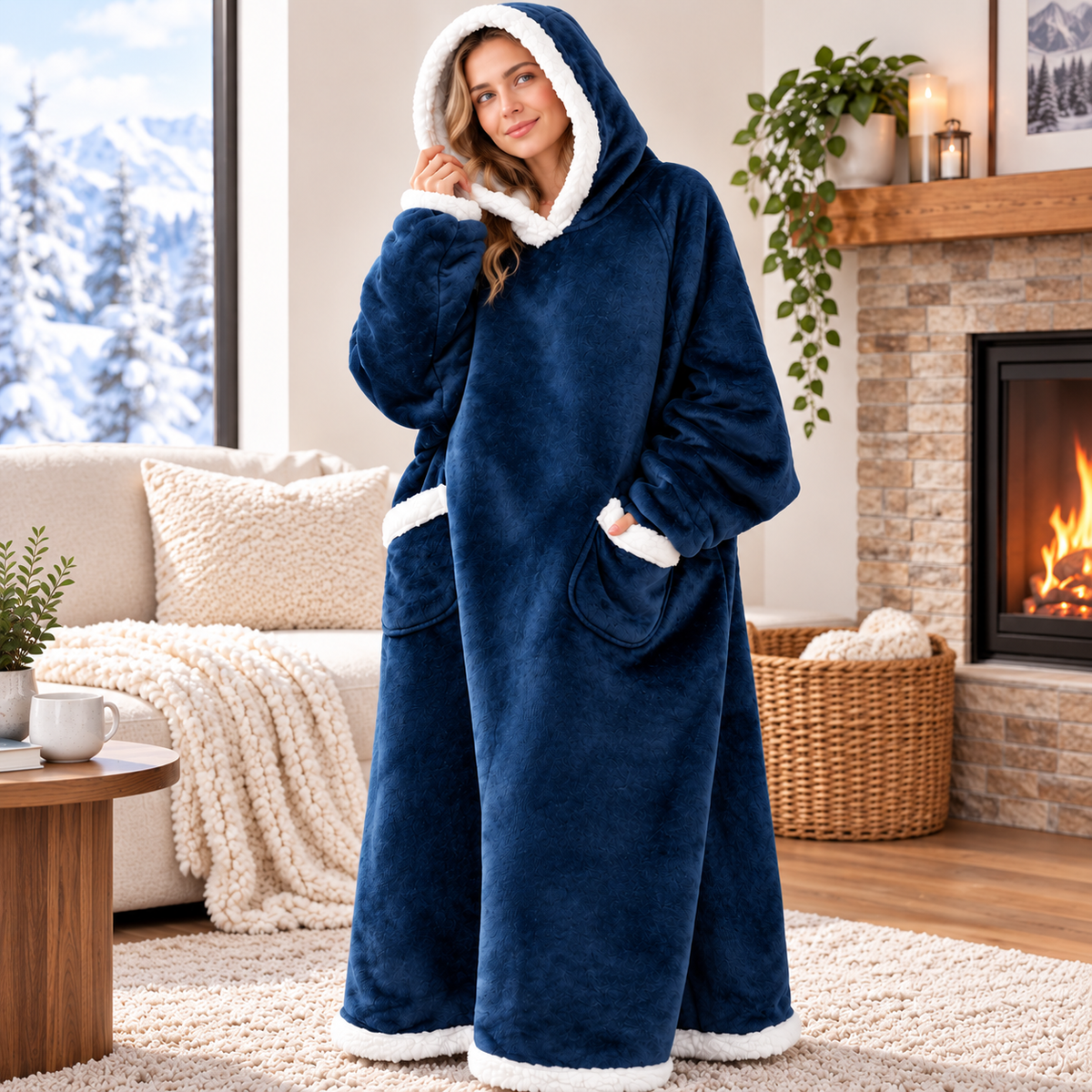 Oversized Wearable Blanket Hoodie – Soft Fleece Hooded Blanket with Sleeves