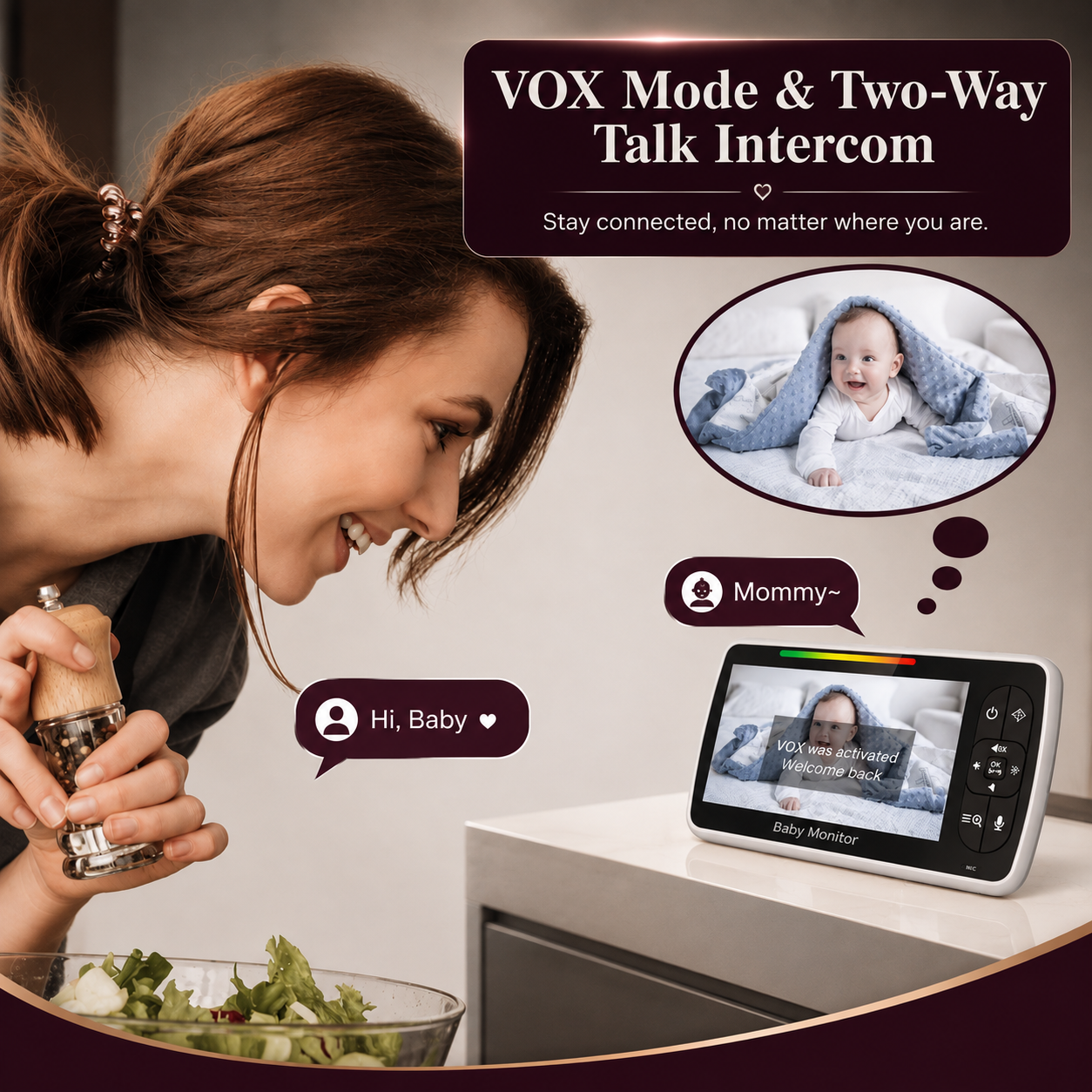 Baby Monitor with Camera, Pan Tilt Zoom, Two-Way Audio & Night Vision