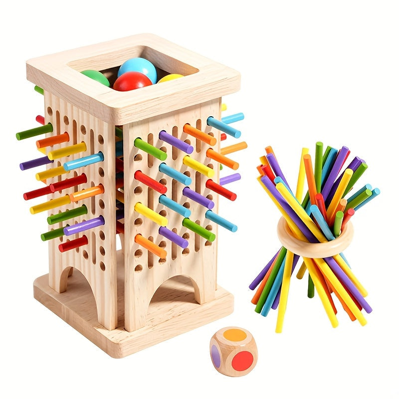 Wooden Stick and Ball Toy for Kids, 3-in-1 Educational Learning & Color Matching Game