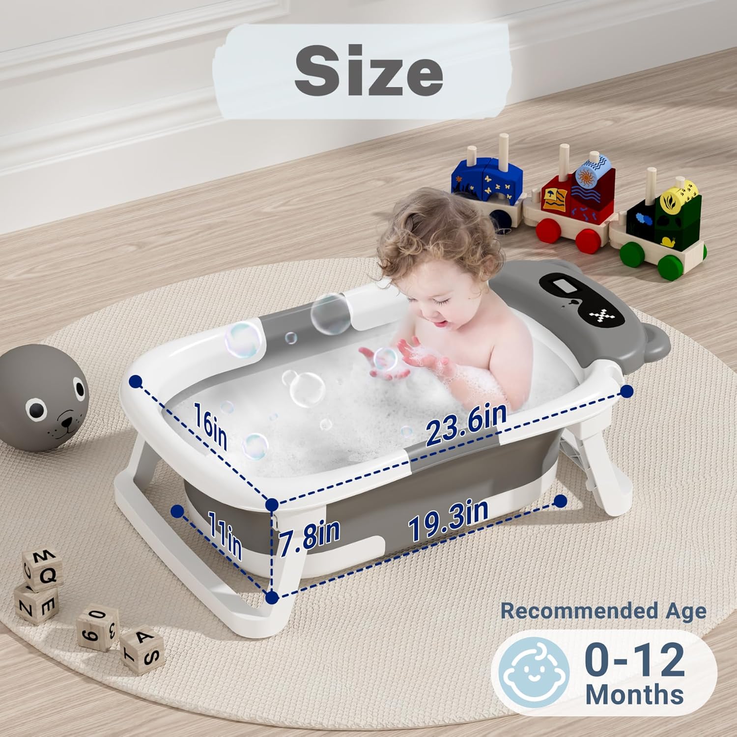 Collapsible Baby Bathtub with Soft Cushion and Temperature Sensor