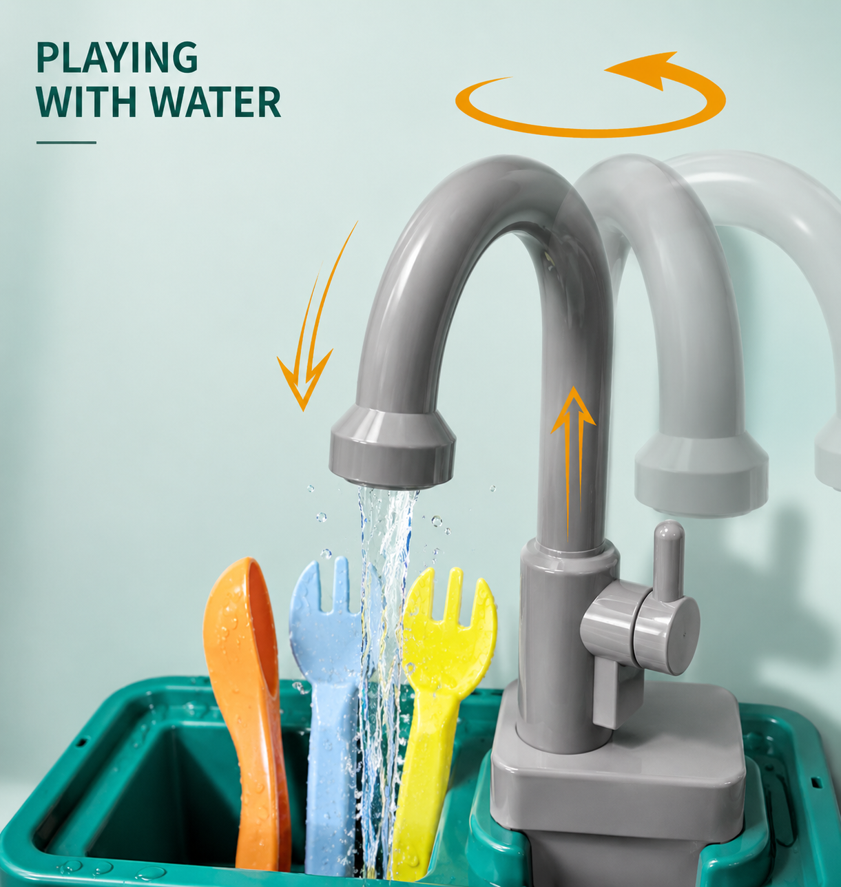 Kids Play Sink with Running Water Faucet and Kitchen Accessories
