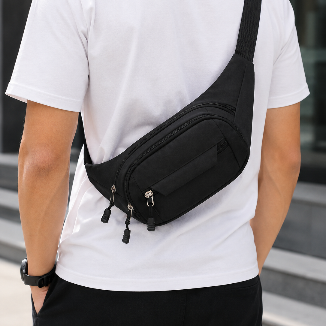 Water-Resistant Waist Bag with Adjustable Strap & Multiple Zipper Pockets