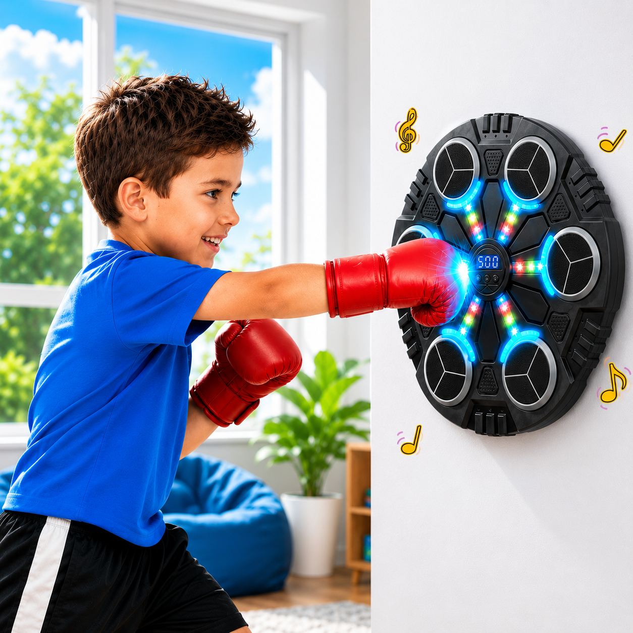 Bluetooth Boxing Trainer Wall Target with Music, LED Lights & Gloves