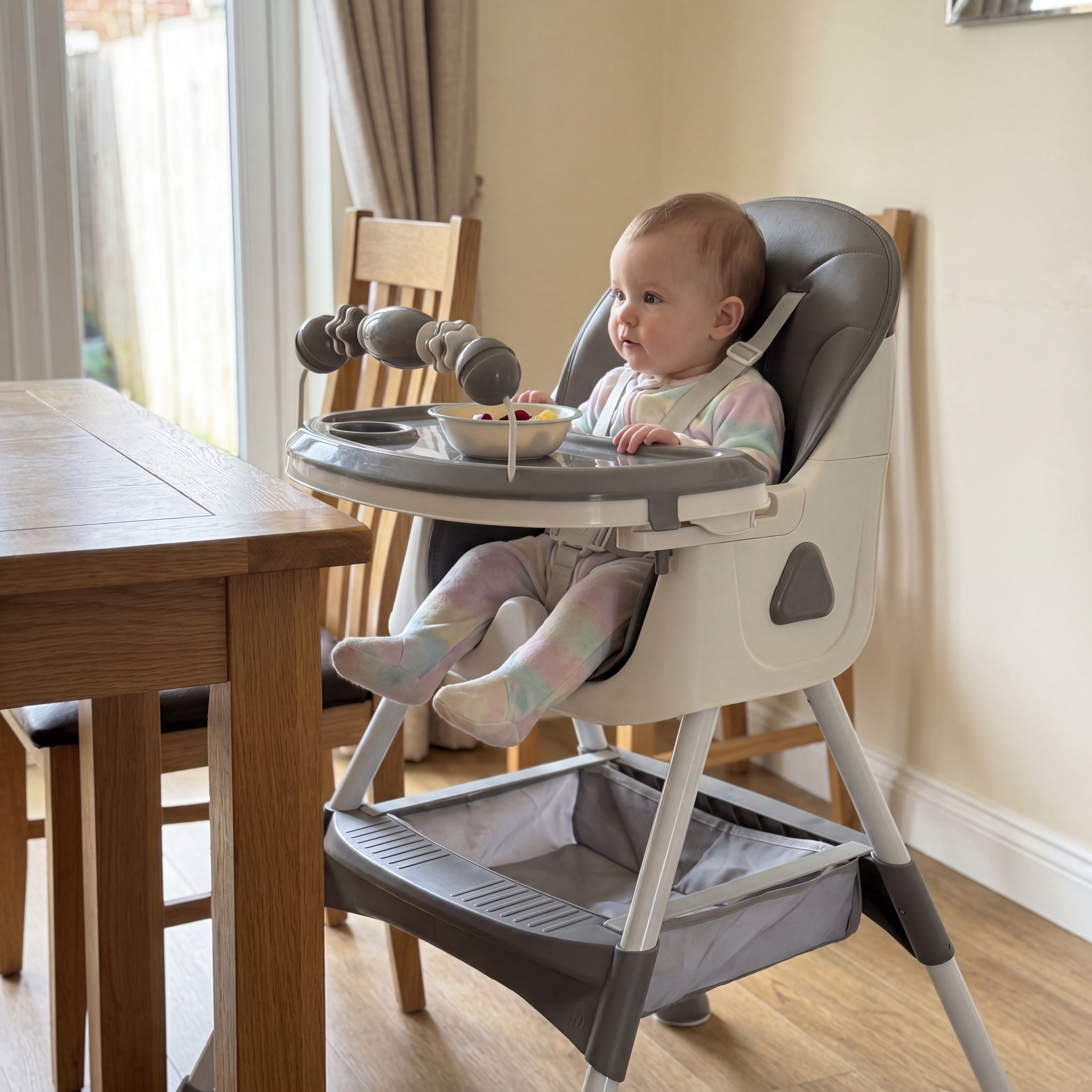 Foldable Baby High Chair with Removable Tray and Storage Basket