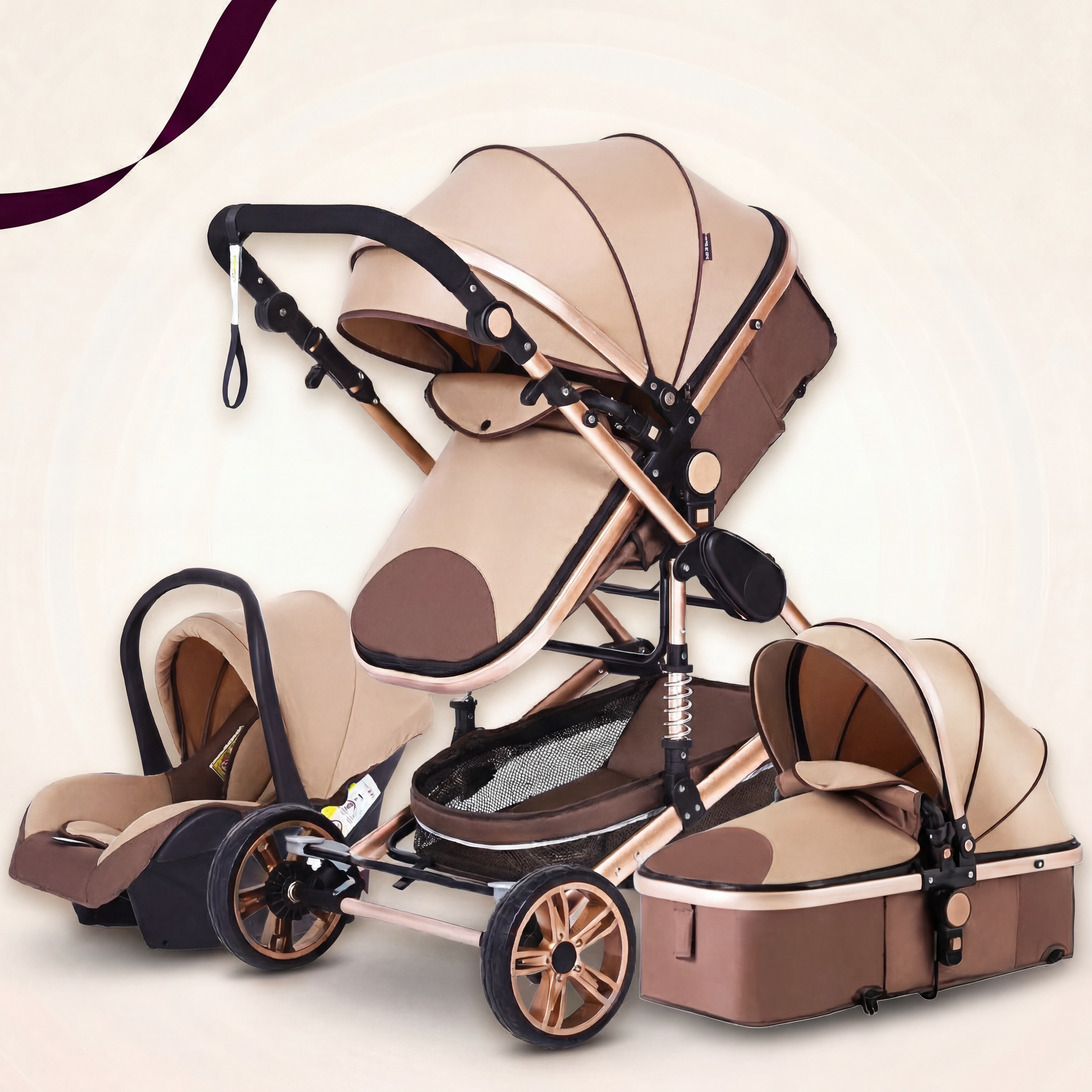 3-in-1 Baby Stroller Travel System with Reversible Seat and Infant Car Seat