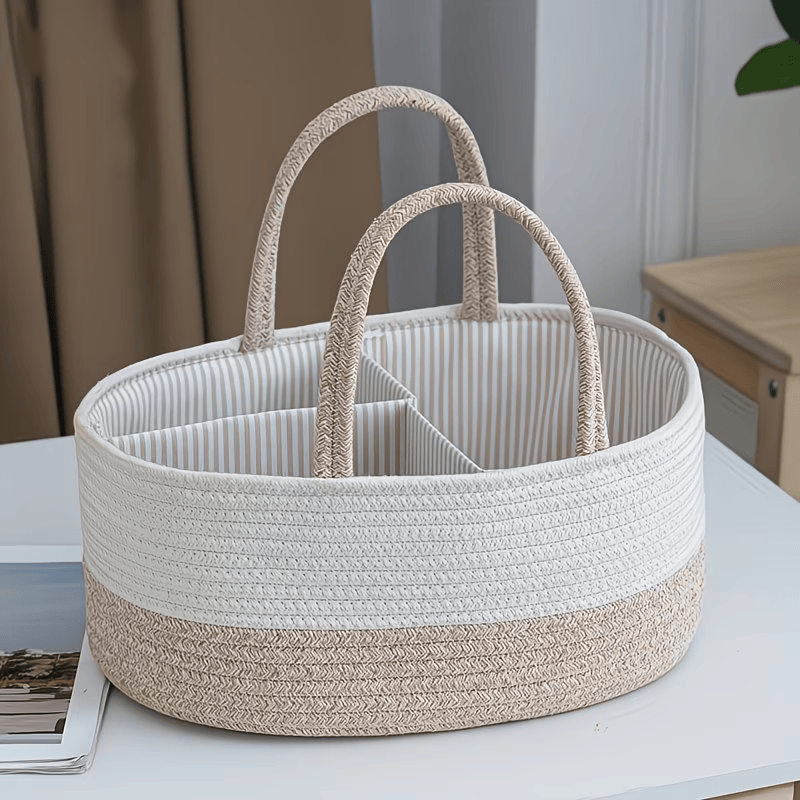 Portable Baby Organizer Basket with Removable Dividers and Carry Handles