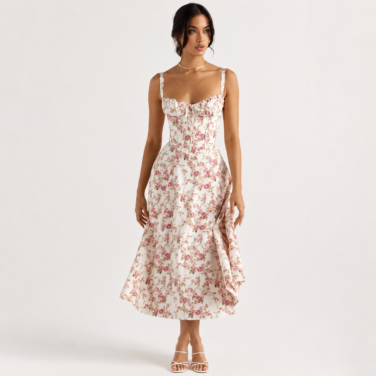 Floral Midi Dress for Women – Sleeveless Summer Dress with Adjustable Straps