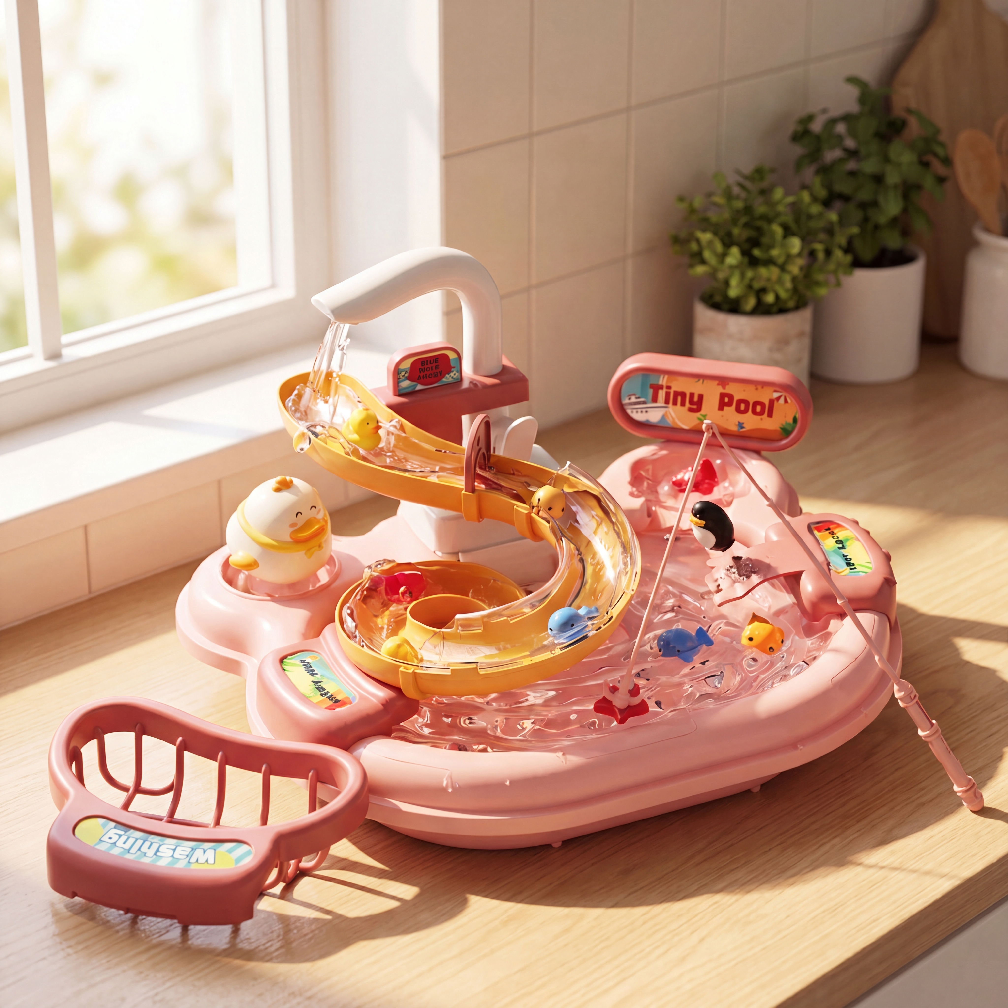 Marina Water Play Sink Toy with Rotating Faucet and Fishing Game