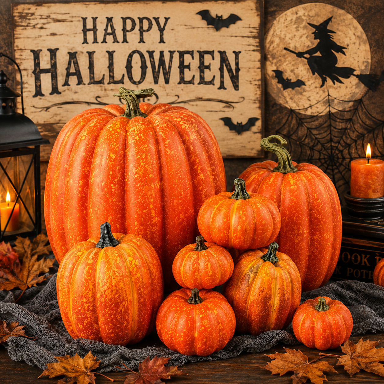 Artificial Pumpkins Set – Fall Halloween & Thanksgiving Decorations