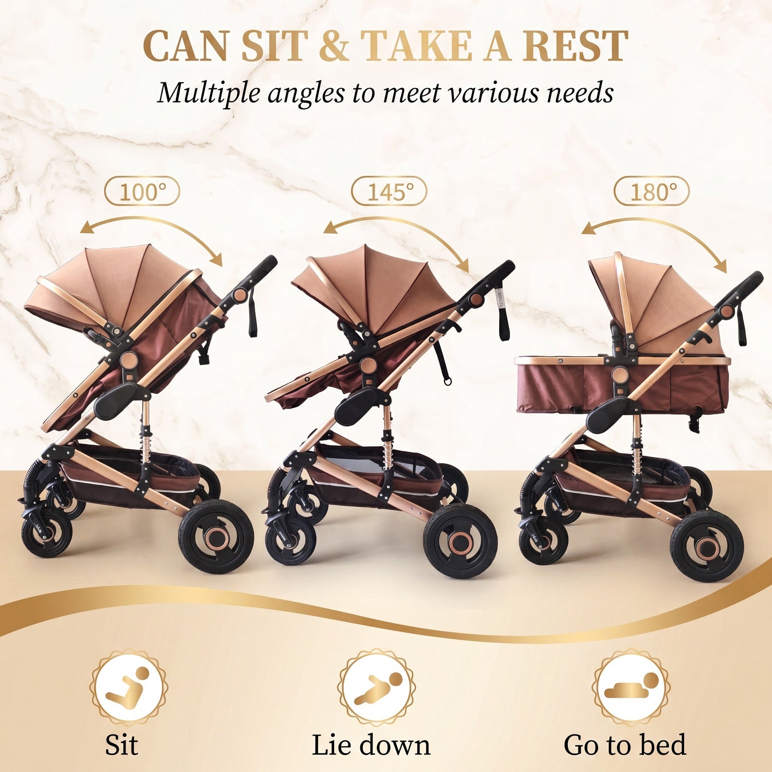 3-in-1 Baby Stroller Travel System with Reversible Seat and Infant Car Seat