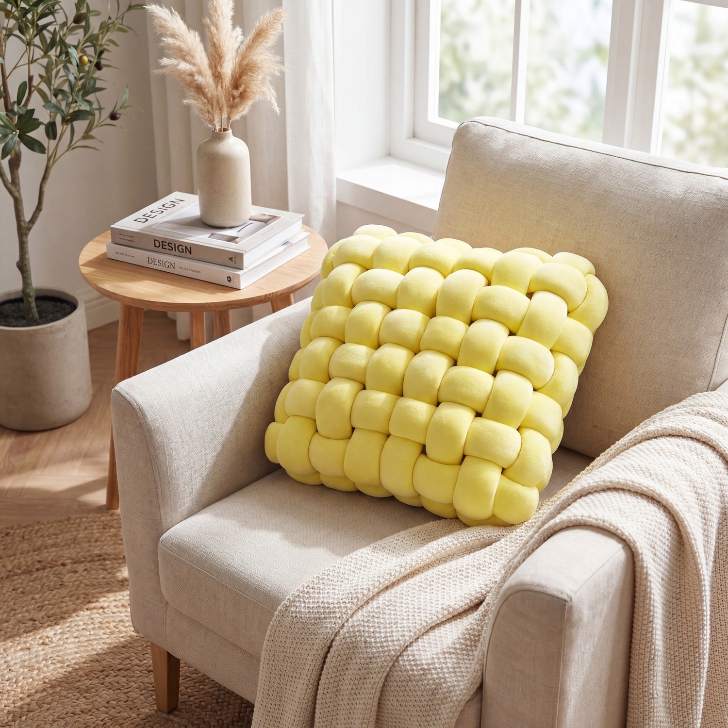 Handwoven Knot Throw Pillow for Sofa, Bed & Home Decor