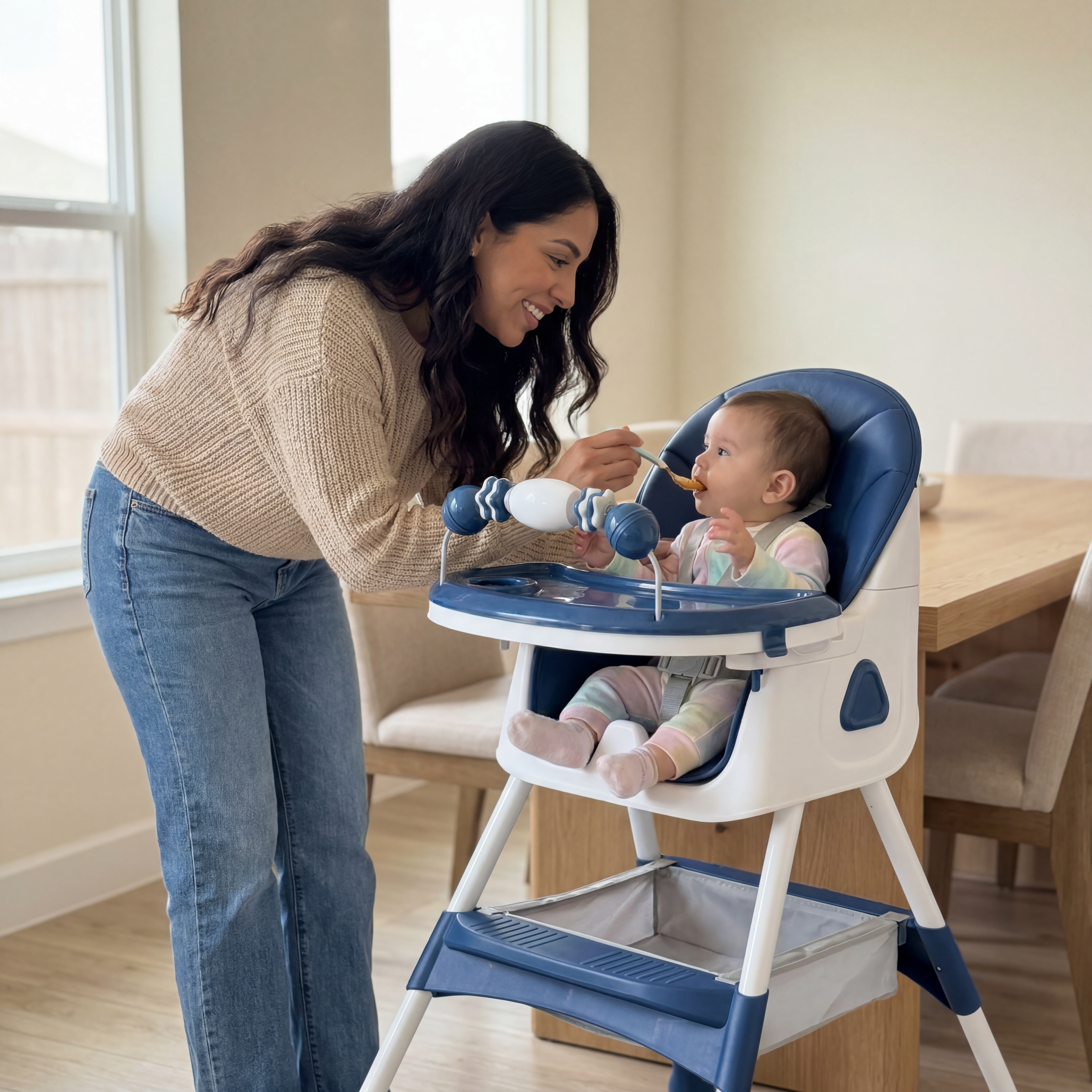 Foldable Baby High Chair with Removable Tray and Storage Basket