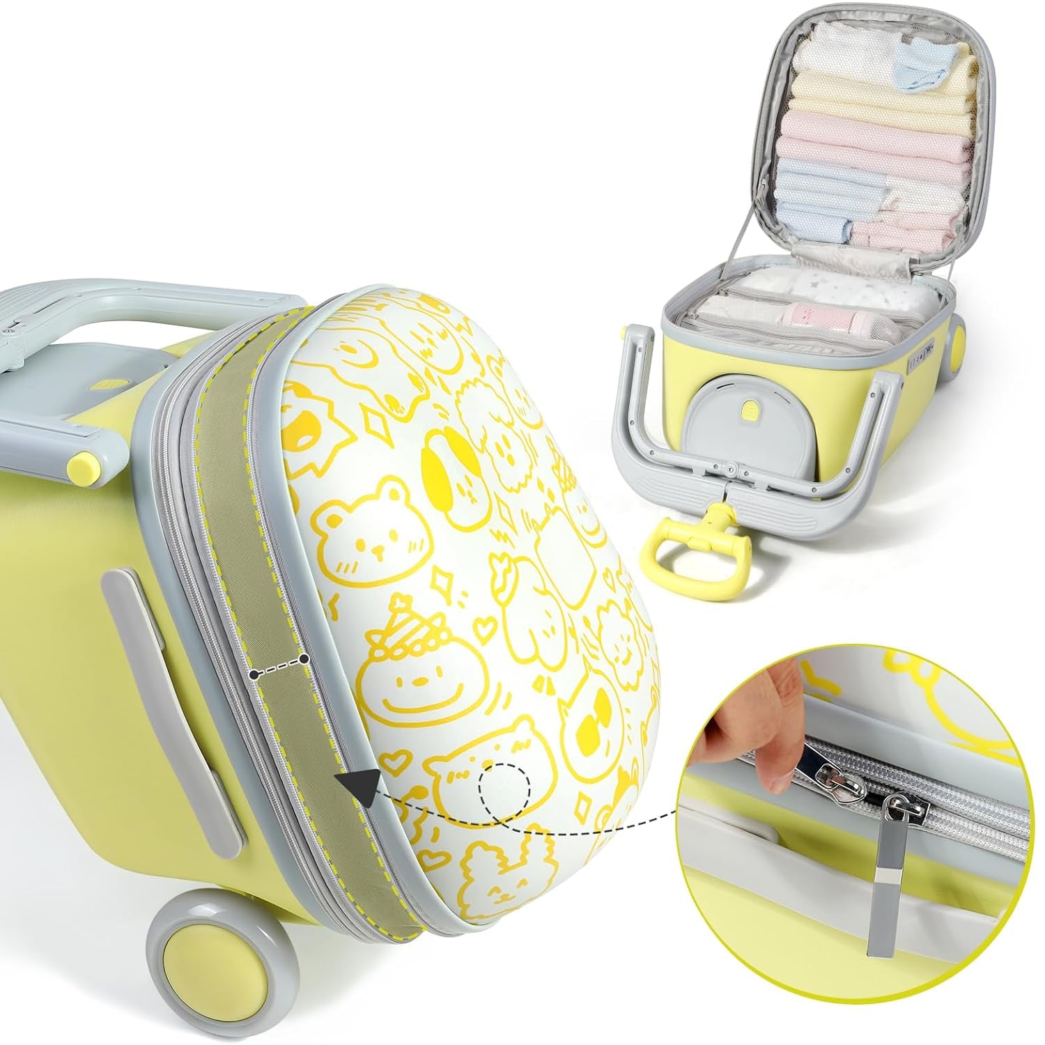 Kids Ride-On Suitcase with Foldable Scooter, Expandable Storage