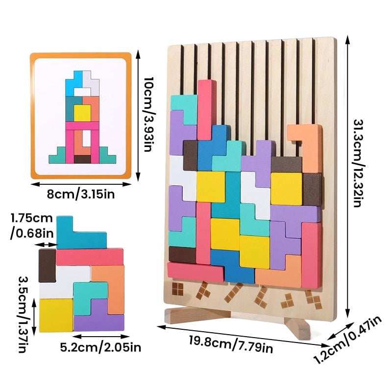 Wooden Stacking Puzzle Toy for Kids, Montessori Educational Block Game with Challenge Cards