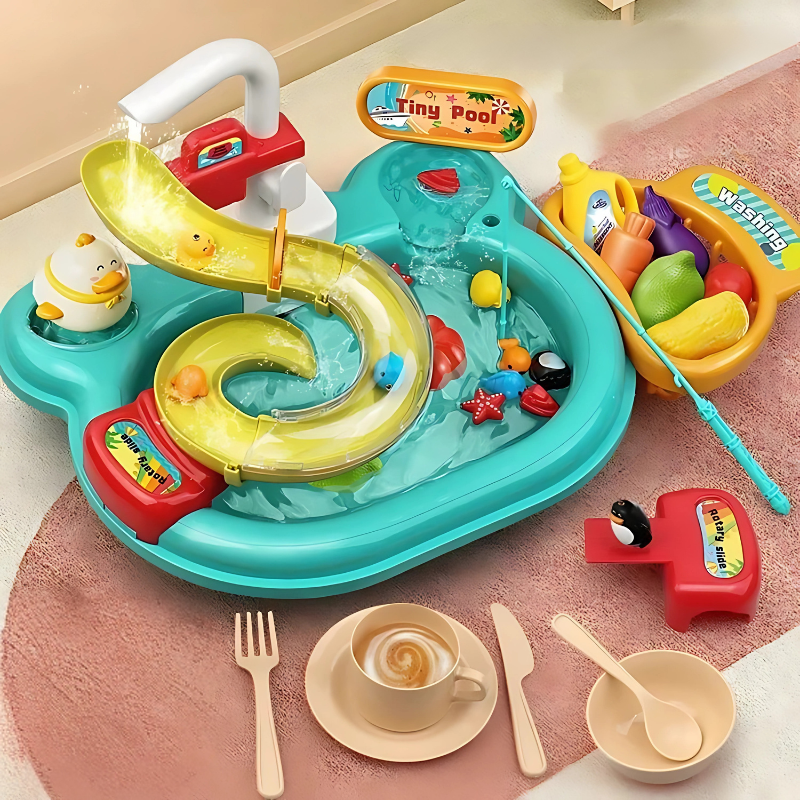 Marina Water Play Sink Toy with Rotating Faucet and Fishing Game