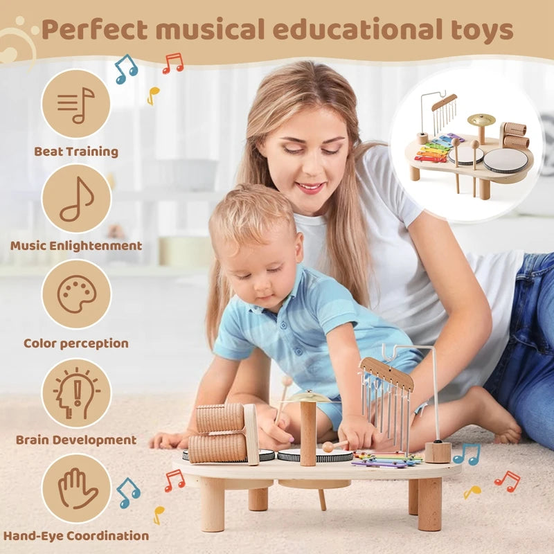 Wooden Musical Instrument Table for Kids – Montessori Music Toy Set