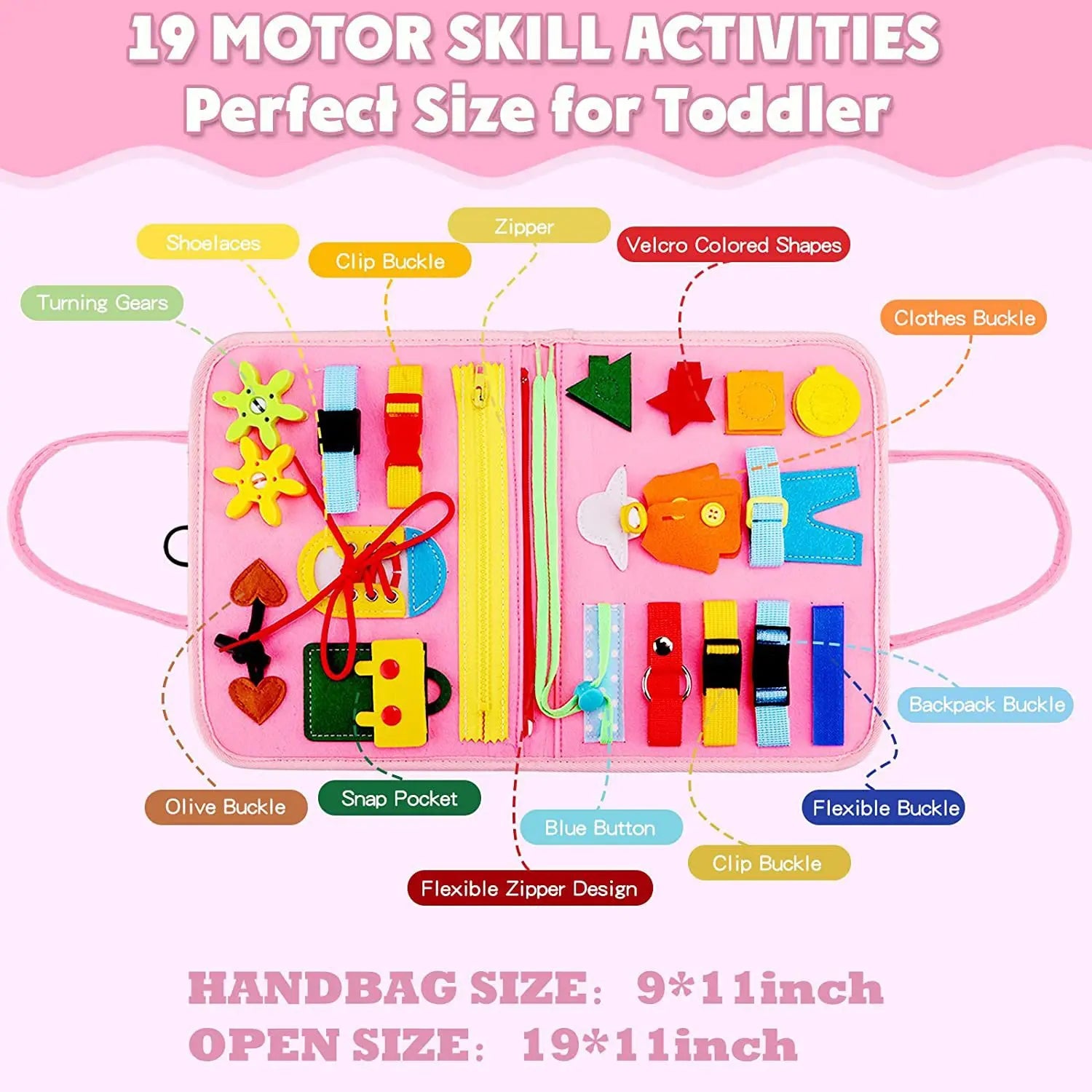 Toddler Busy Board Learning Book with Fine Motor Activities and Educational Games