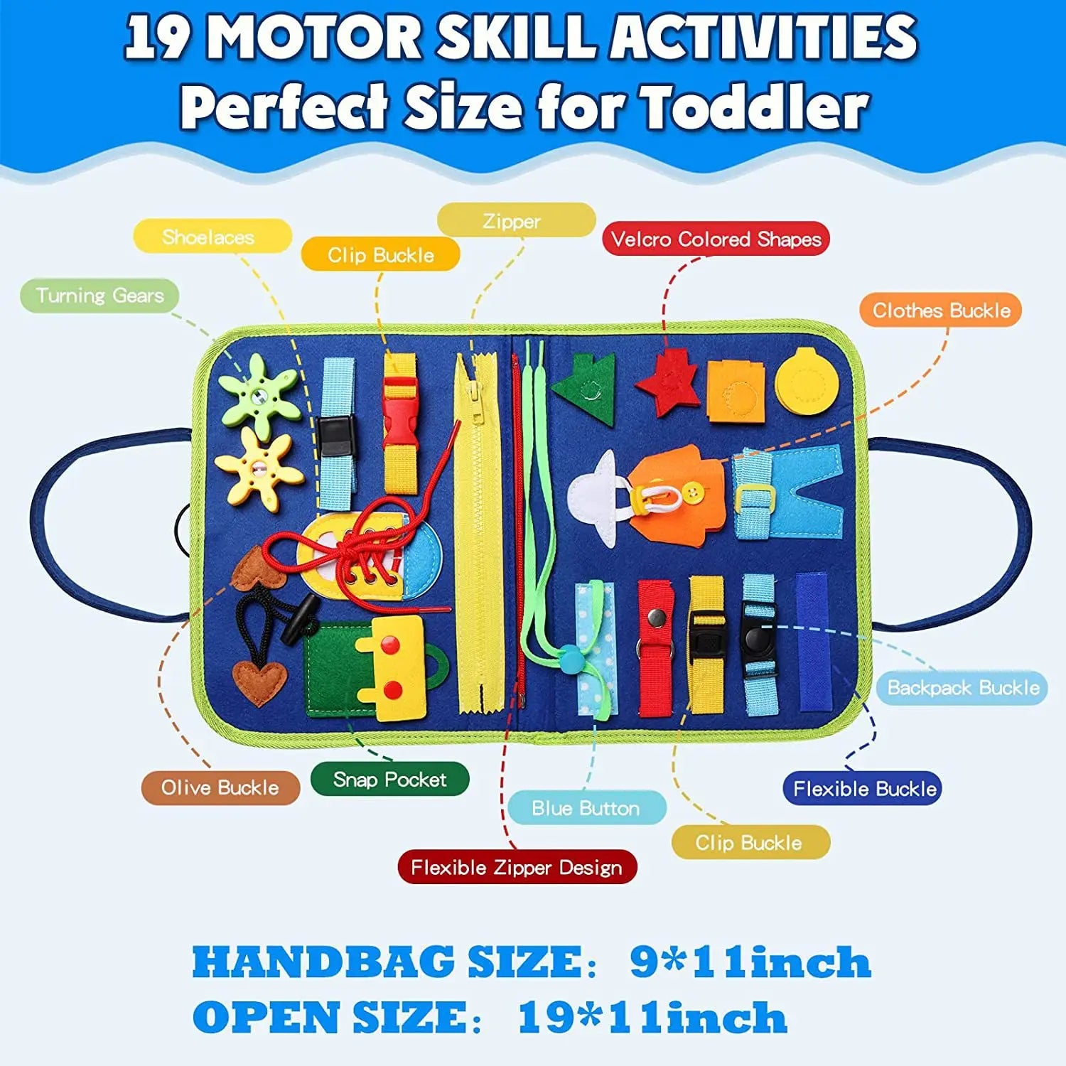 Toddler Busy Board Learning Book with Fine Motor Activities and Educational Games