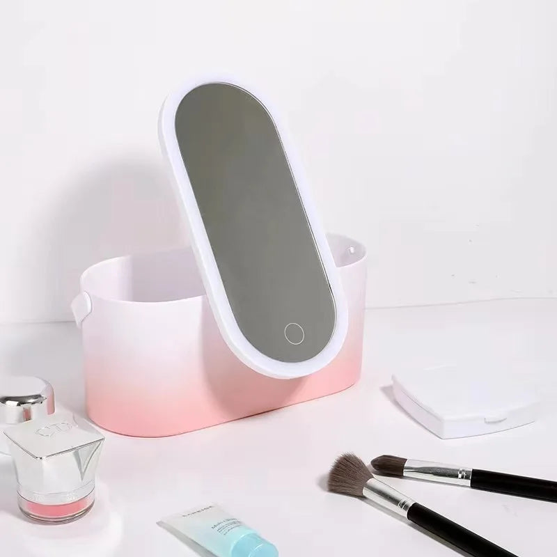 LED Makeup Organizer Case with Mirror and Adjustable Cosmetic Storage