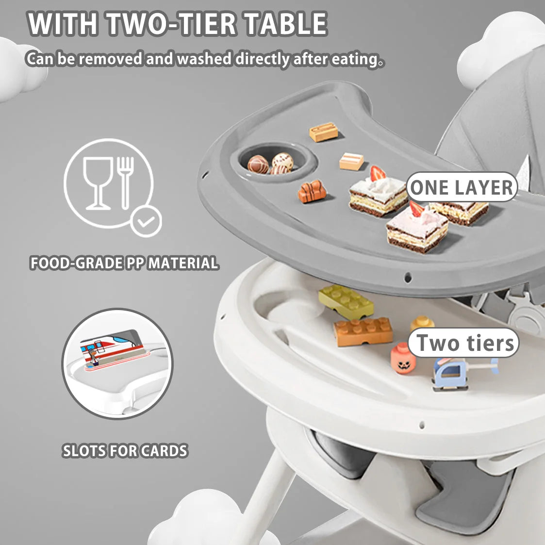 Foldable Baby High Chair with Removable Tray and Storage Basket