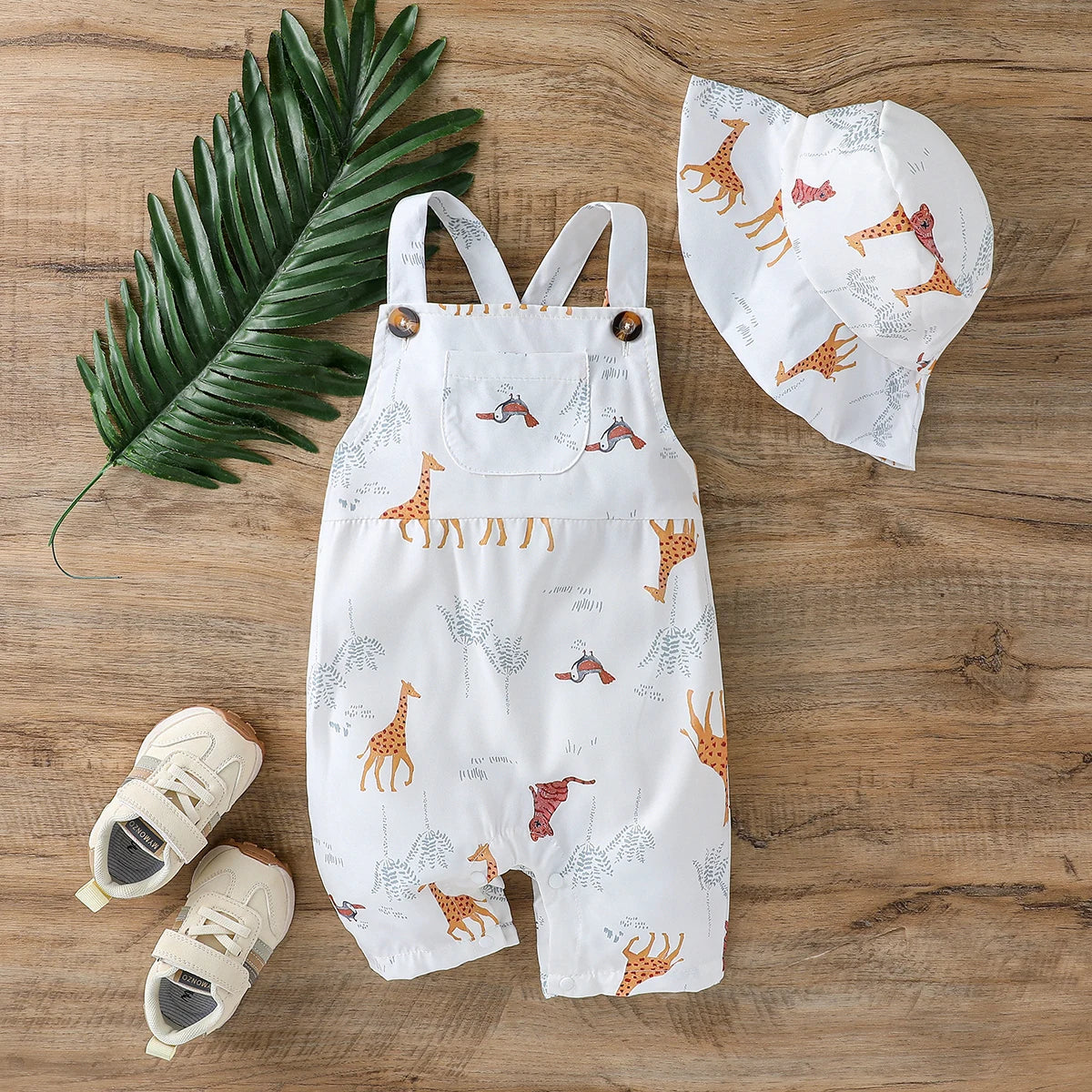 Safari Baby Boy Sleeveless Romper Set and Hat