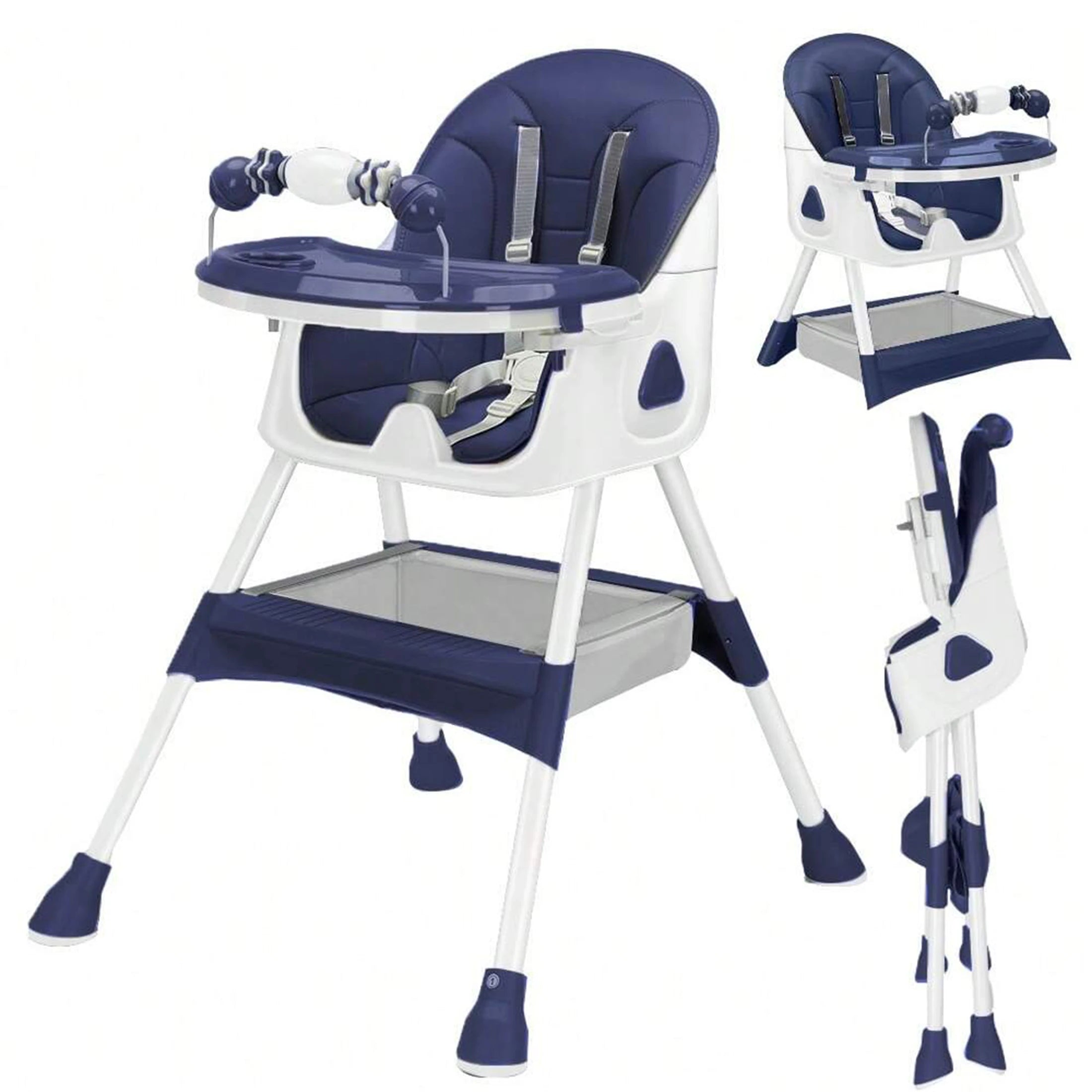 Foldable Baby High Chair with Removable Tray and Storage Basket