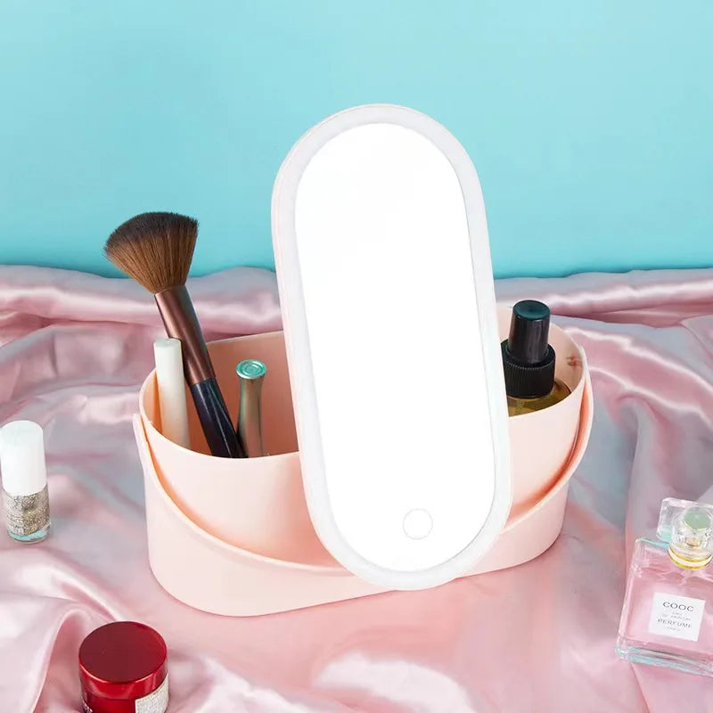 LED Makeup Organizer Case with Mirror and Adjustable Cosmetic Storage