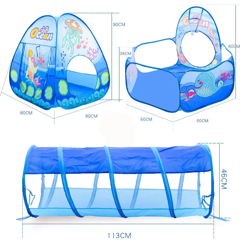 3-in-1 Kids Play Tent with Ball Pit & Crawling Tunnel