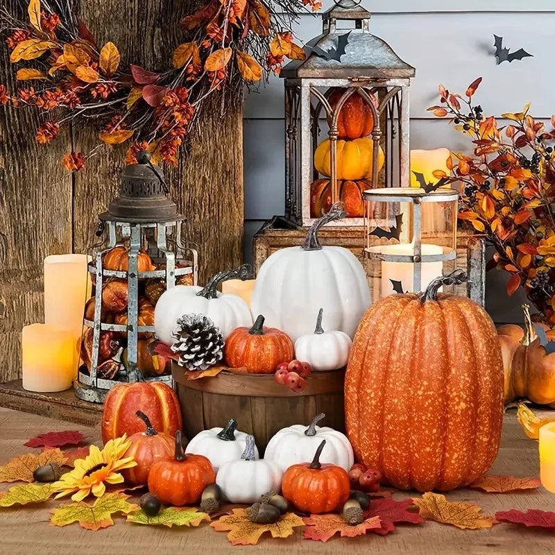 Artificial Pumpkins Set – Fall Halloween & Thanksgiving Decorations