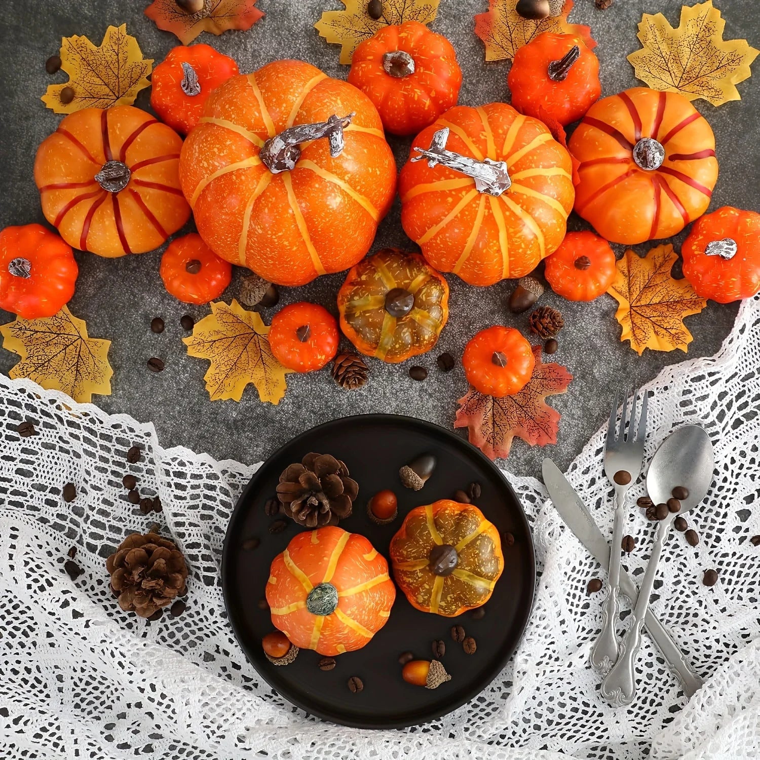Artificial Pumpkins Set – Fall Halloween & Thanksgiving Decorations