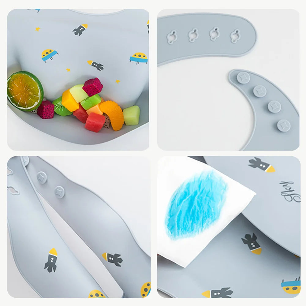 Silicone Baby Bib with Adjustable Neck and Deep Food Catcher