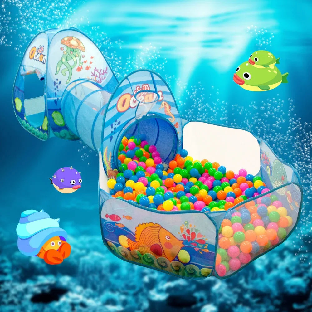 3-in-1 Kids Play Tent with Ball Pit & Crawling Tunnel