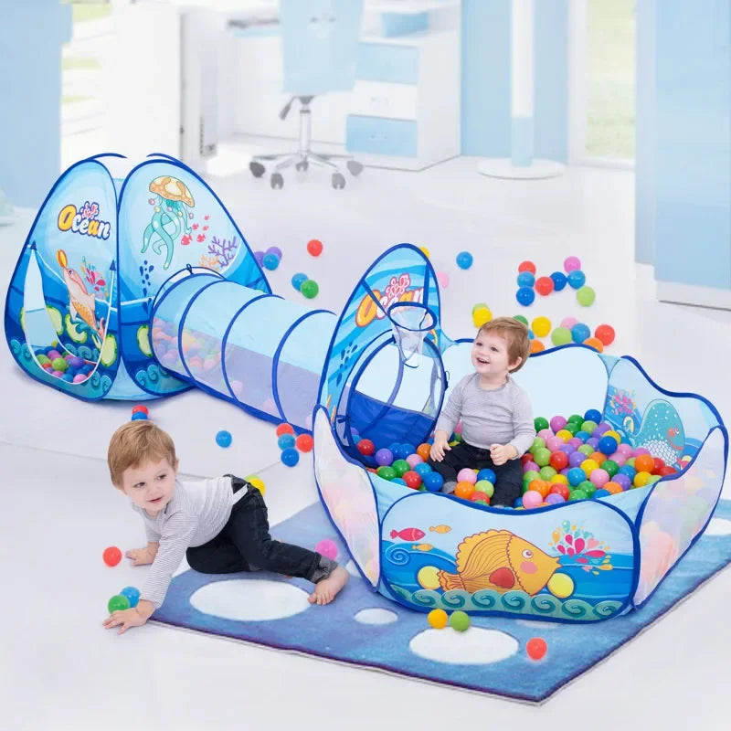 3-in-1 Kids Play Tent with Ball Pit & Crawling Tunnel