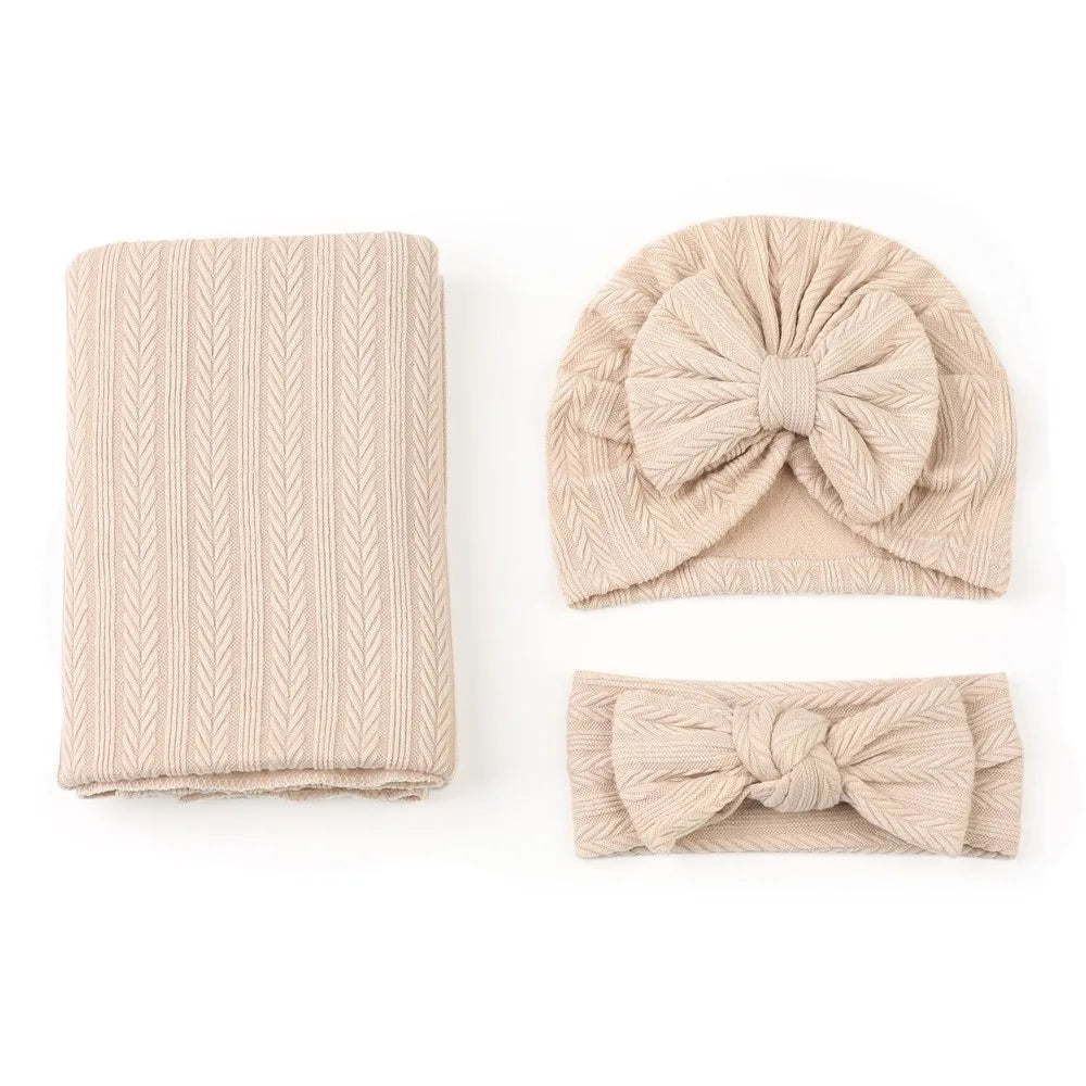 Baby Swaddle Blanket Set with Hat and Headband